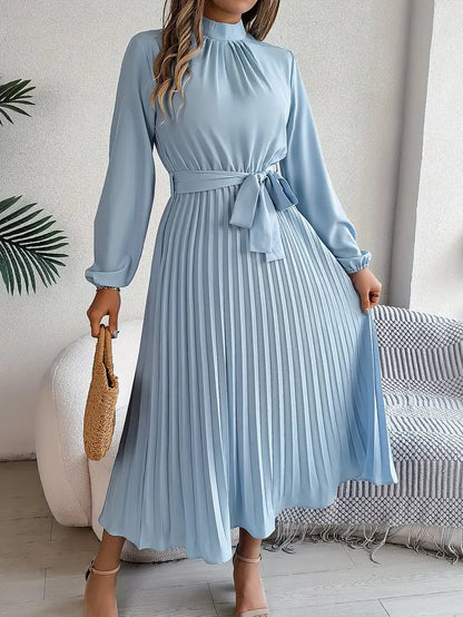 Quenreth | Pleated Long Sleeve Wedding Guest Dress Elegant Style