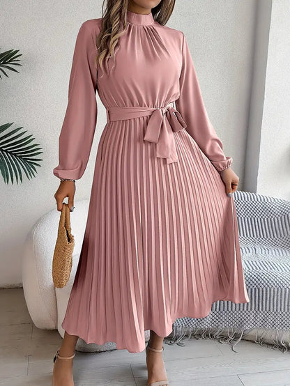 Quenreth | Pleated Long Sleeve Wedding Guest Dress Elegant Style