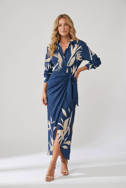 Quintessa | Leaf Print Wrap V-Neck Maxi Dress Women Style
