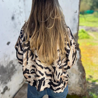 Women's Animal Print Bomber Jacket - Zip Up Casual Jacket