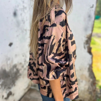 Women's Animal Print Bomber Jacket - Zip Up Casual Jacket