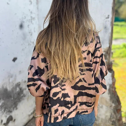 Women's Animal Print Bomber Jacket - Zip Up Casual Jacket