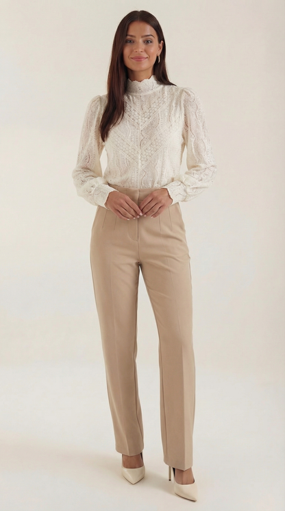 Brisellea | Women's Long Sleeve Blouse with Fashion Lace-Inspired Design