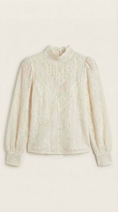 Brisellea | Women's Long Sleeve Blouse with Fashion Lace-Inspired Design