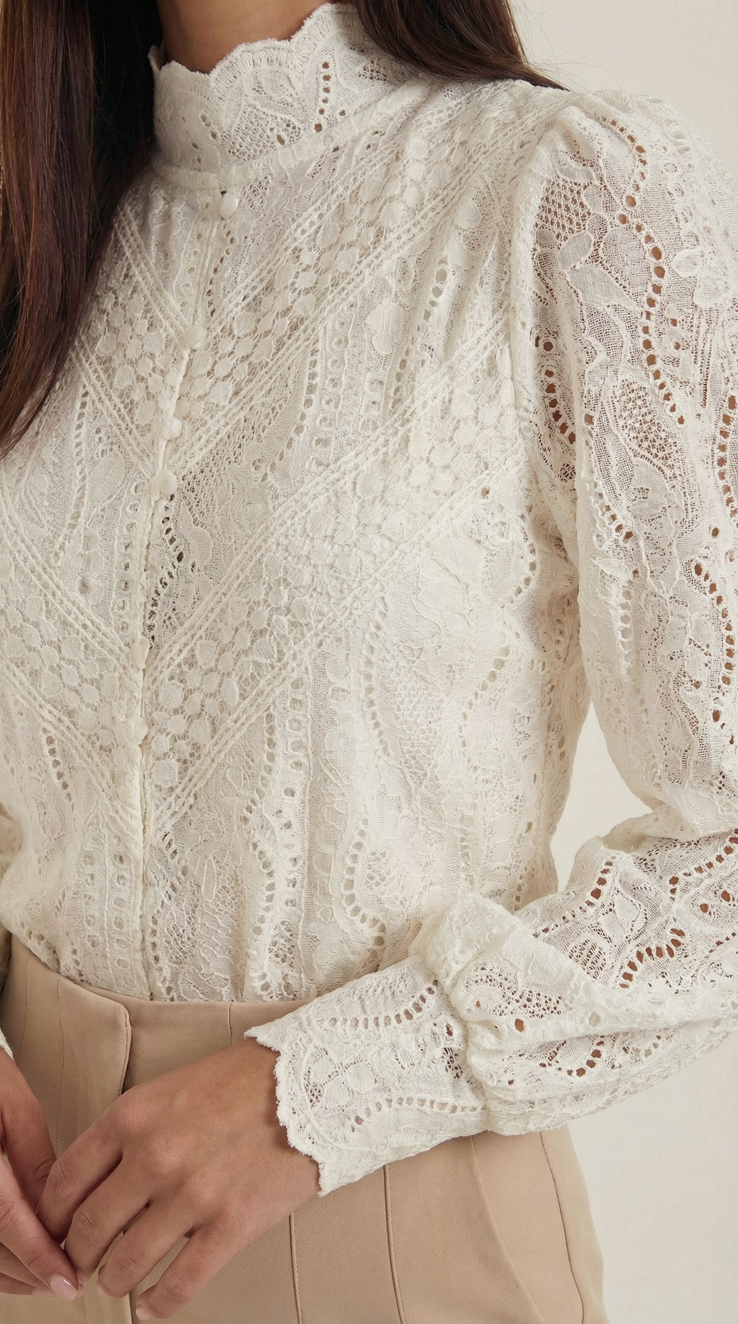 Brisellea | Women's Long Sleeve Blouse with Fashion Lace-Inspired Design