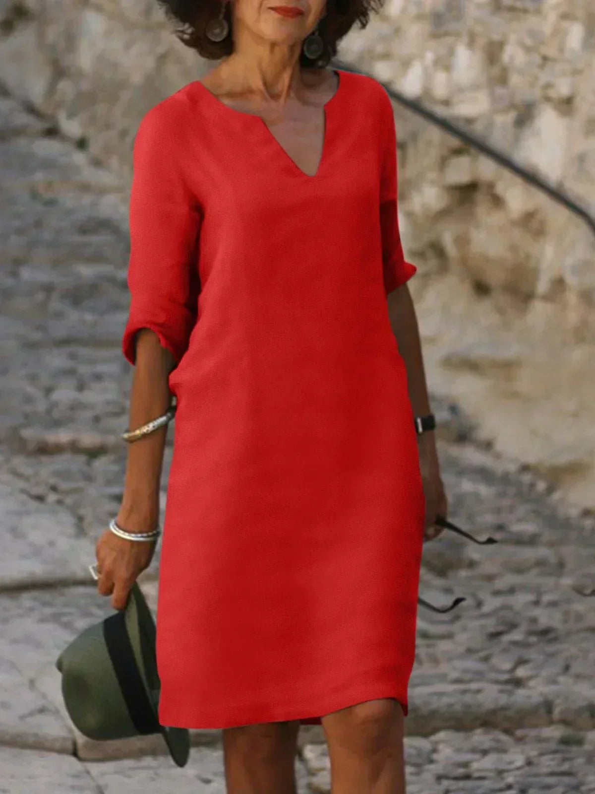 Cora | Formal Summer Plain Flowy Dress with V-Neck