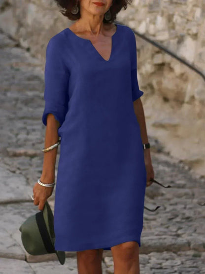 Cora | Formal Summer Plain Flowy Dress with V-Neck