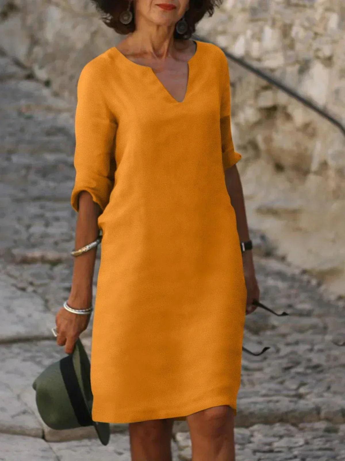 Cora | Formal Summer Plain Flowy Dress with V-Neck