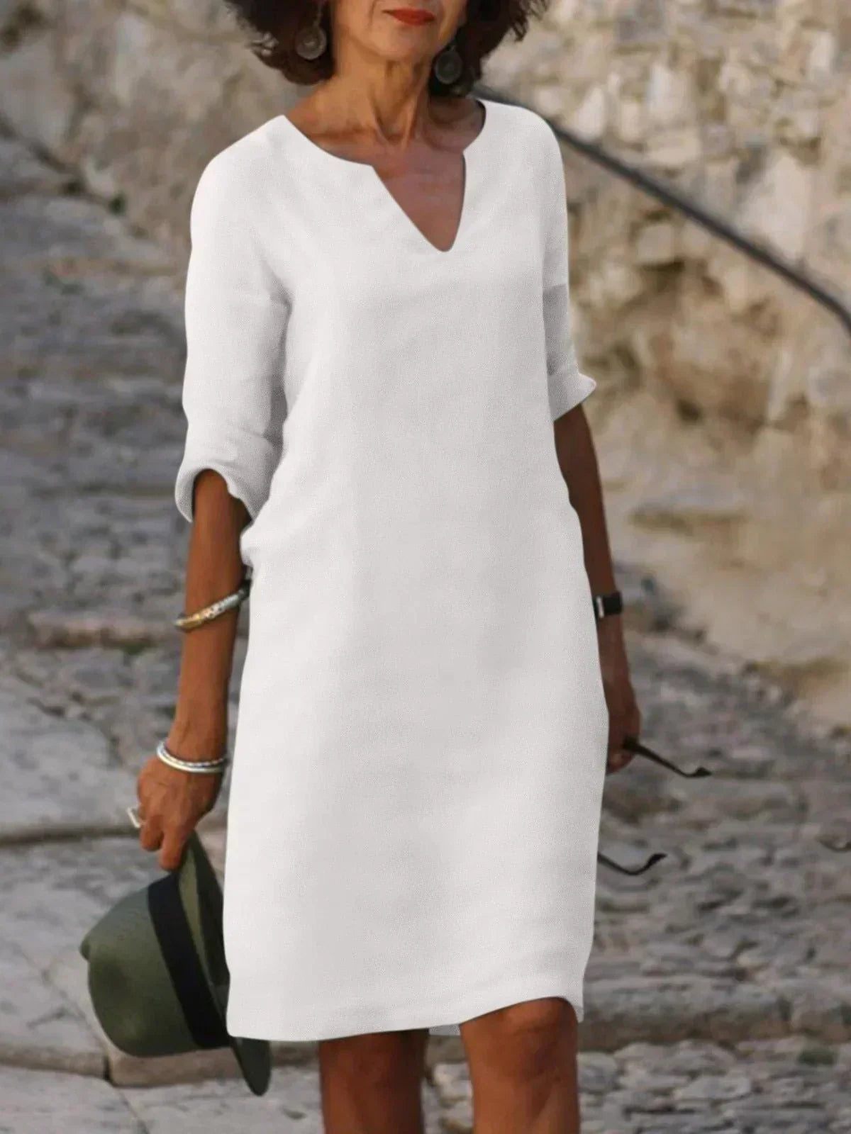 Cora | Formal Summer Plain Flowy Dress with V-Neck