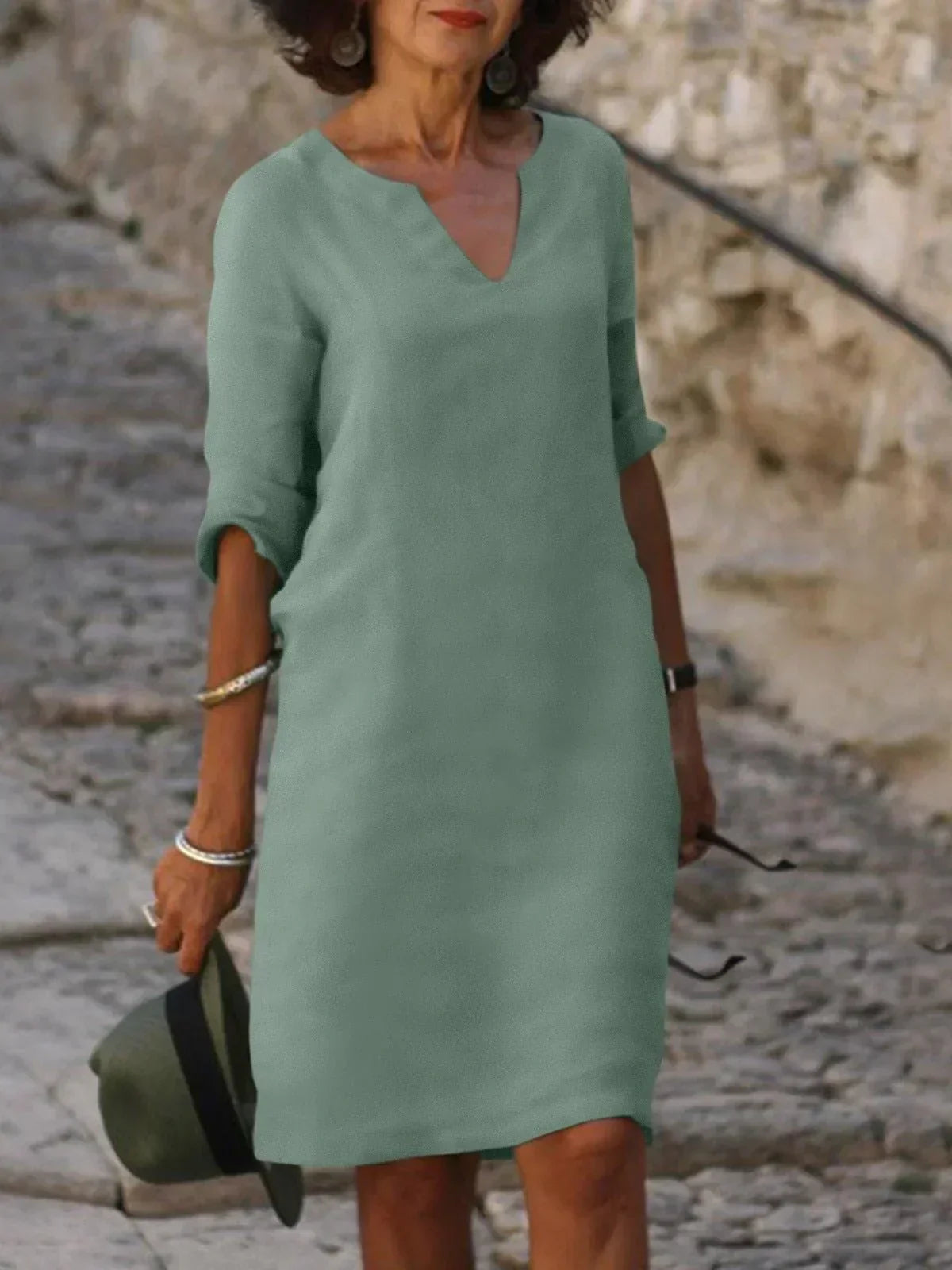 Cora | Formal Summer Plain Flowy Dress with V-Neck