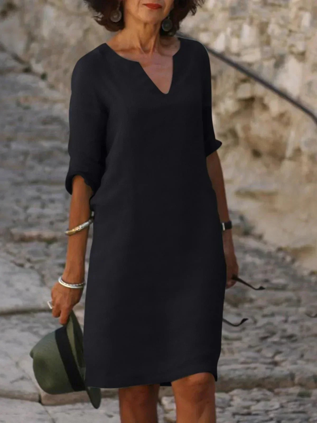 Cora | Formal Summer Plain Flowy Dress with V-Neck
