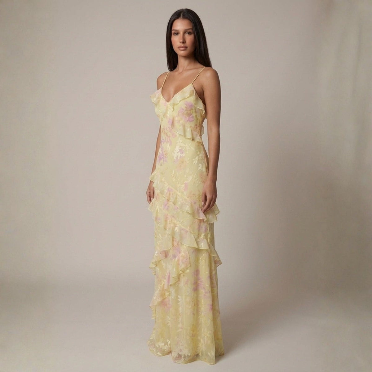 Selene | Women's Wedding Guest Ruffle Tiered Maxi Dress Elegant Occasion