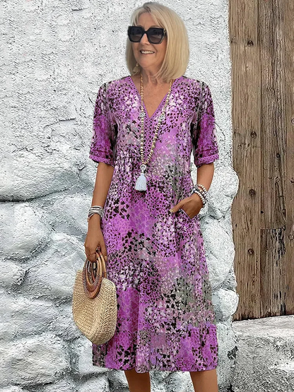 Senareth | Printed V-Neck A-Line Midi Dress Wedding Guest Style