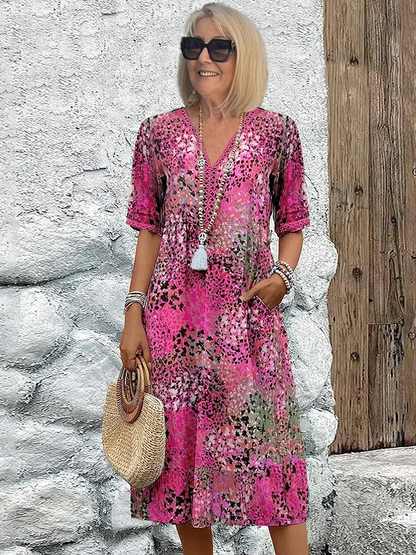 Senareth | Printed V-Neck A-Line Midi Dress Wedding Guest Style
