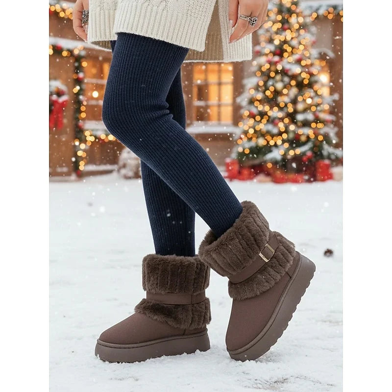 Women's Ankle Snow Boots Fur Trimmed Buckle Detail