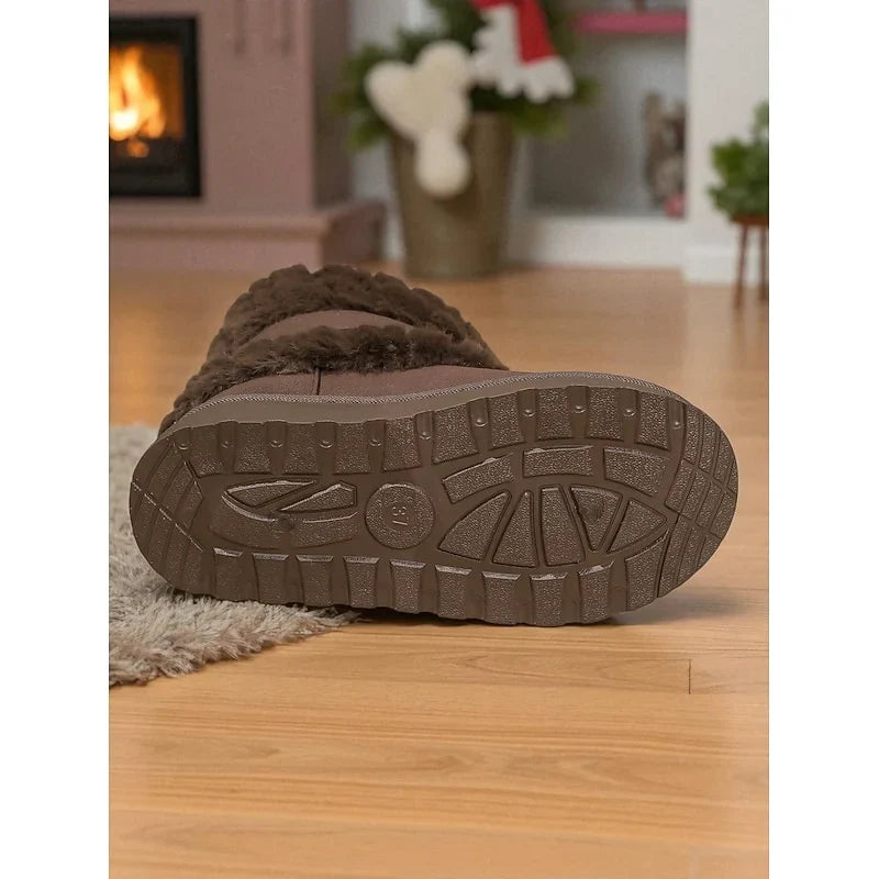 Women's Ankle Snow Boots Fur Trimmed Buckle Detail