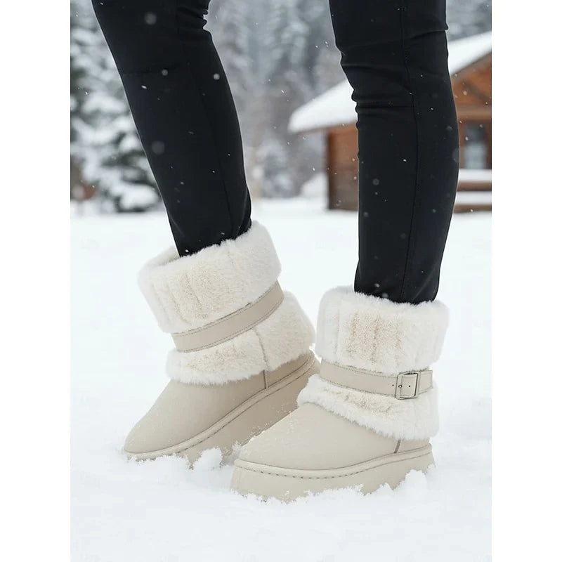 Women's Ankle Snow Boots Fur Trimmed Buckle Detail