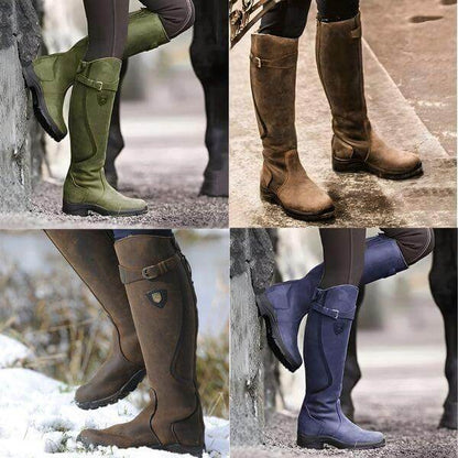 Women's Knee-High Riding Boots Buckle Strap Rubber Sole