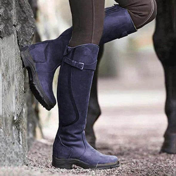 Women's Knee-High Riding Boots Buckle Strap Rubber Sole