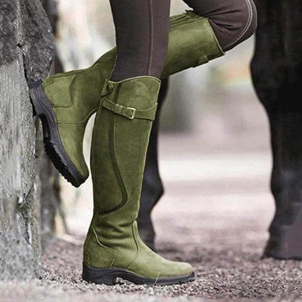 Women's Knee-High Riding Boots Buckle Strap Rubber Sole