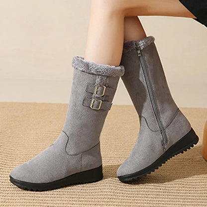 Women's Mid-Calf Snow Boots Warm Lined Buckle Detail