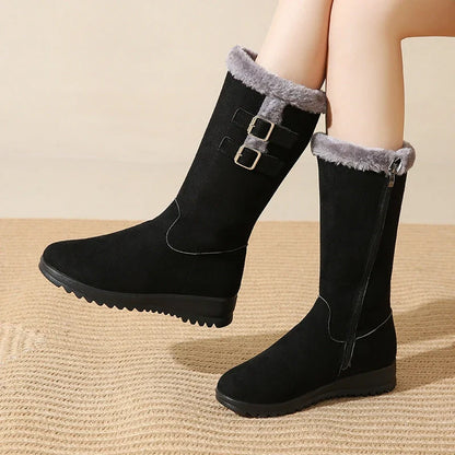 Women's Mid-Calf Snow Boots Warm Lined Buckle Detail
