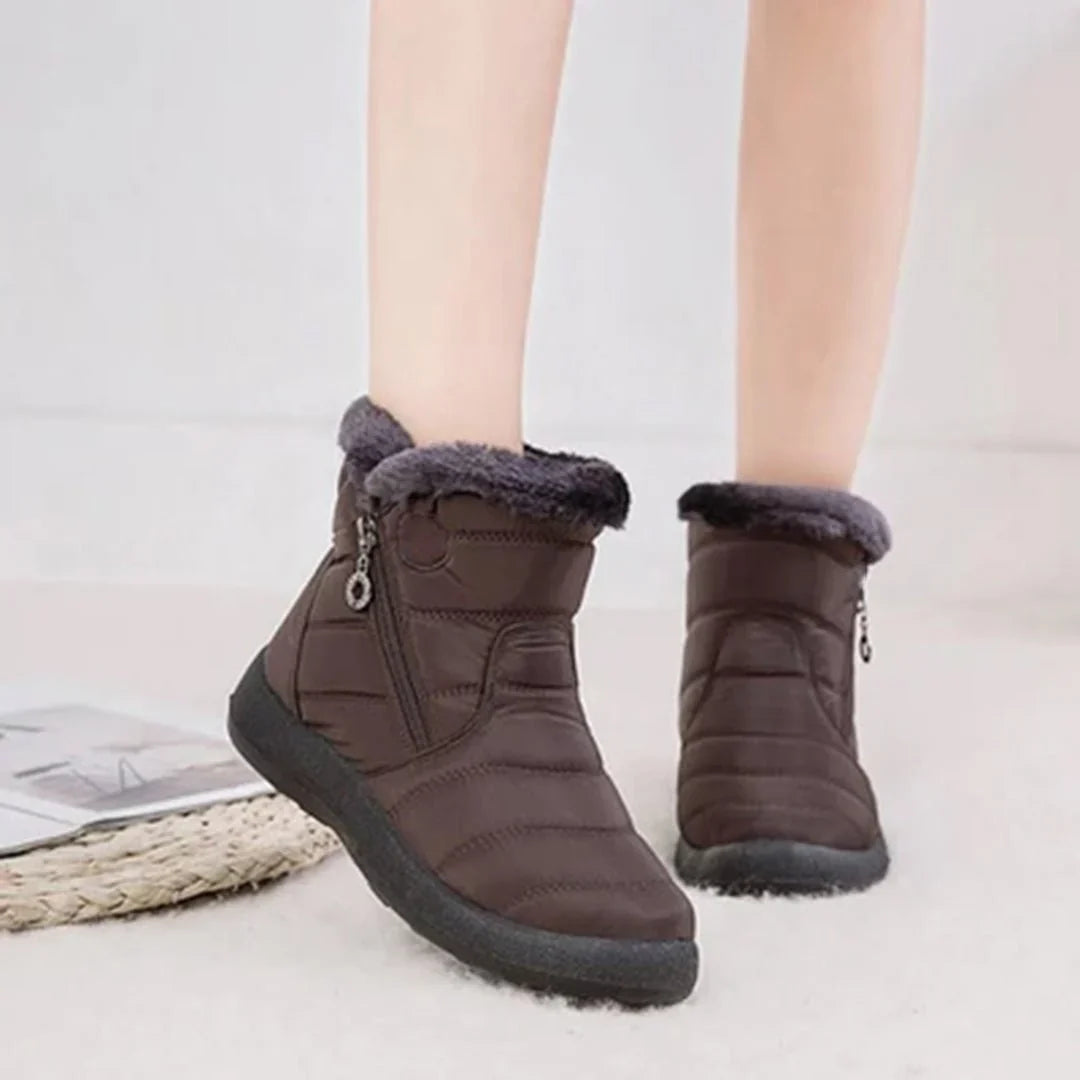 Women's Quilted Waterproof Snow Boots Side-Zip