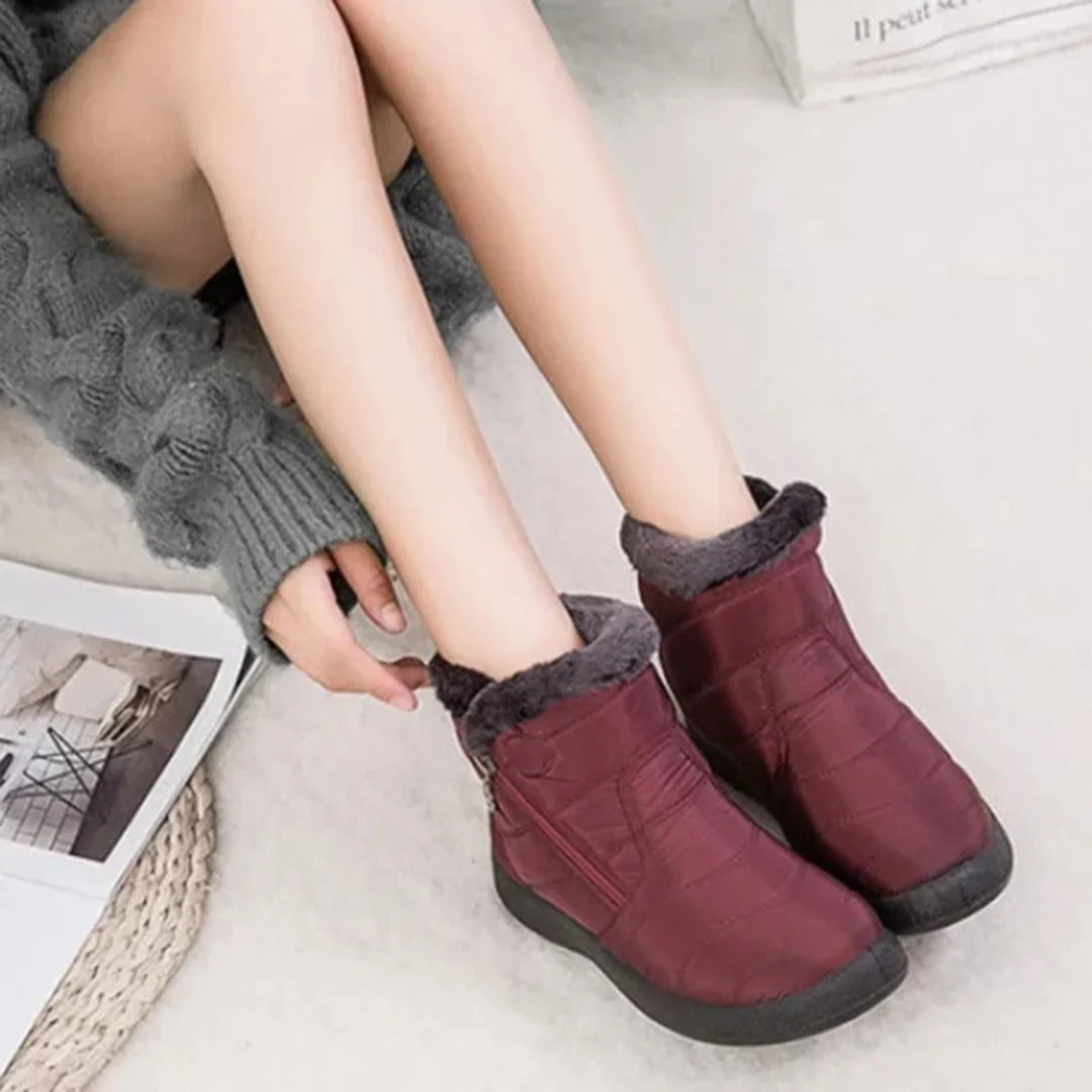 Women's Quilted Waterproof Snow Boots Side-Zip