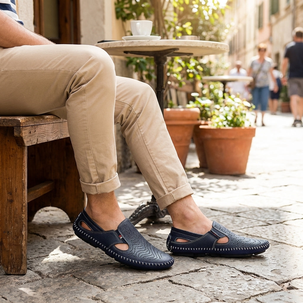 Men's Leather Sandals - Slide Summer Casual Sandals