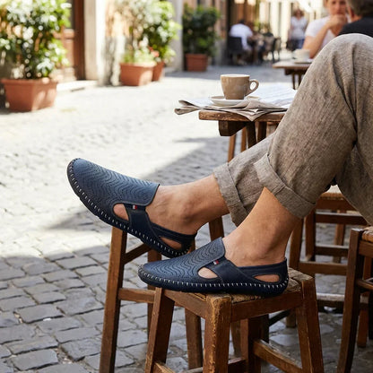 Men's Leather Sandals - Slide Summer Casual Sandals