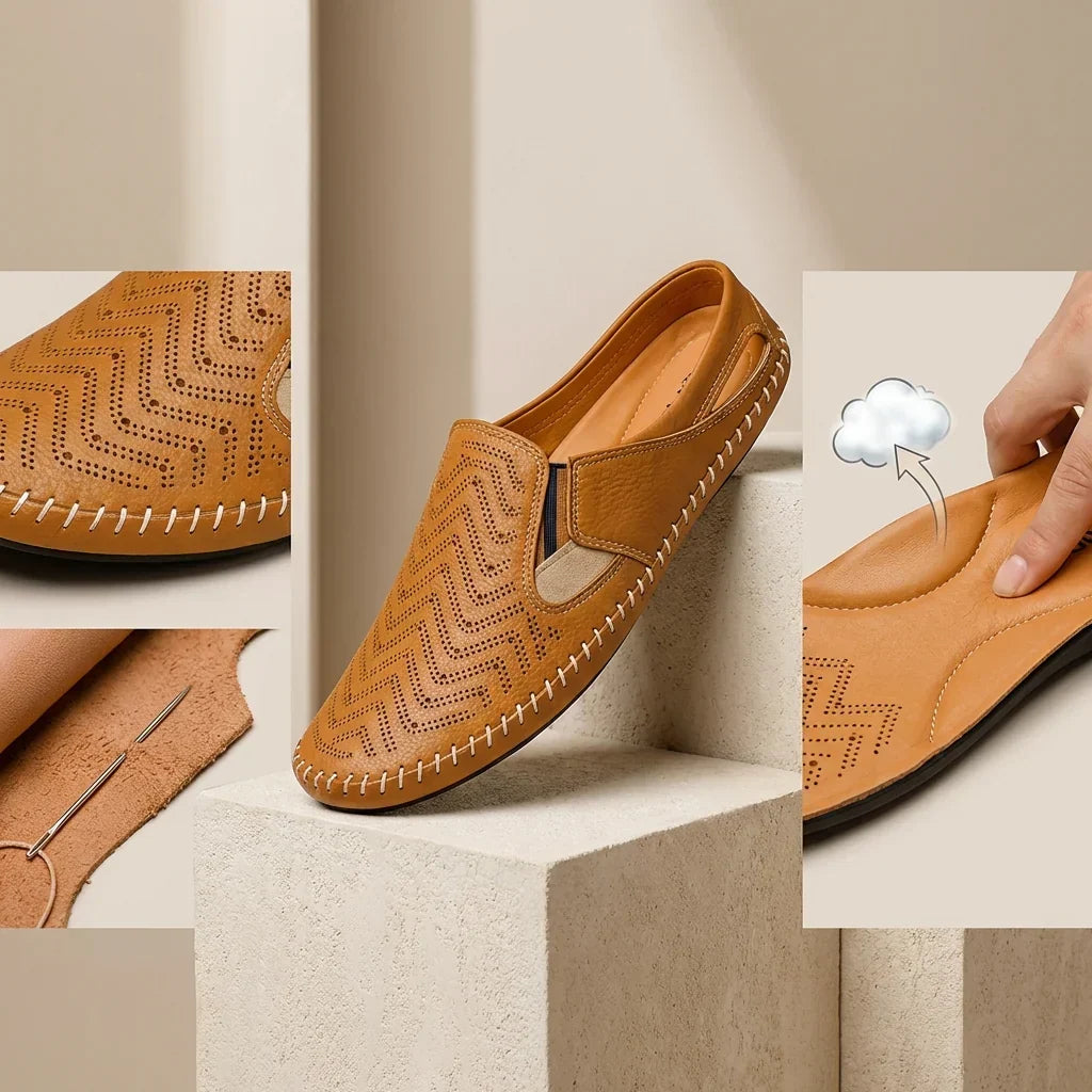 Men's Leather Sandals - Slide Summer Casual Sandals