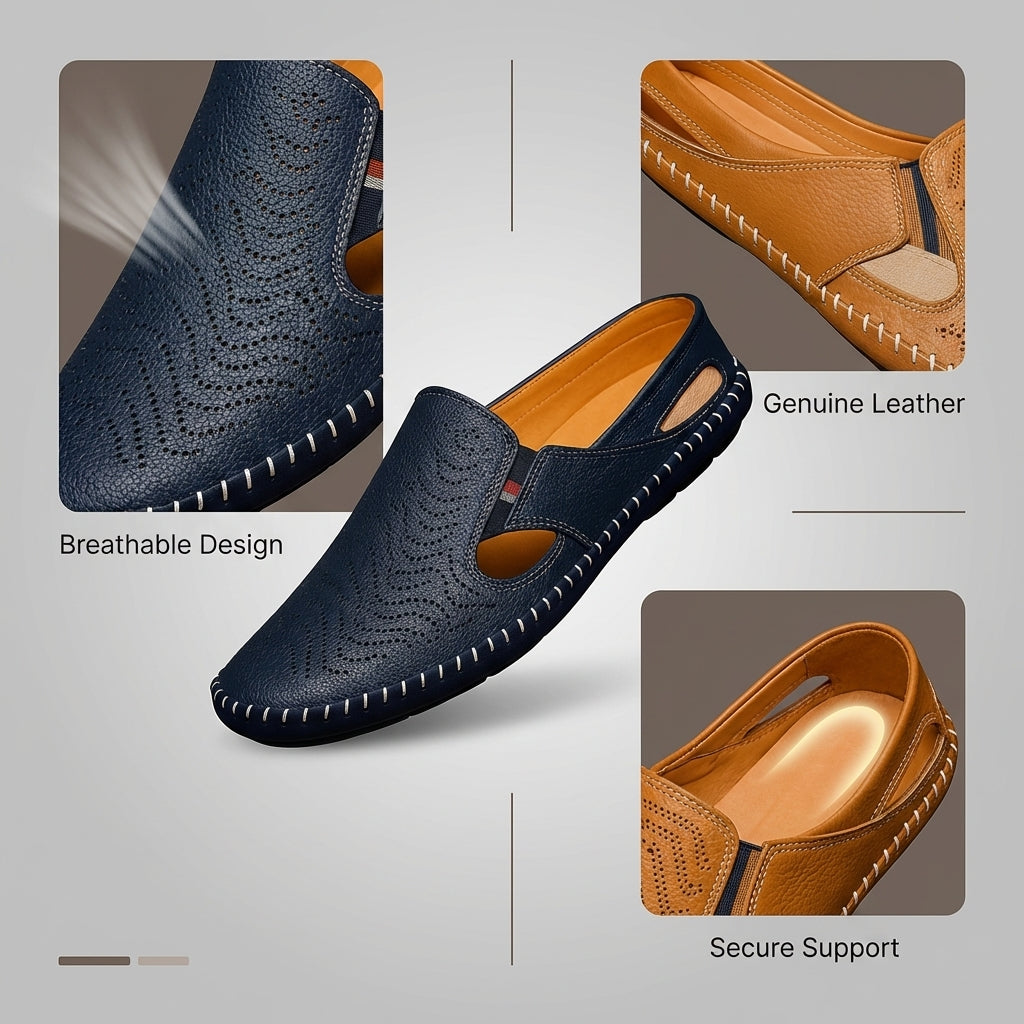 Men's Leather Sandals - Slide Summer Casual Sandals