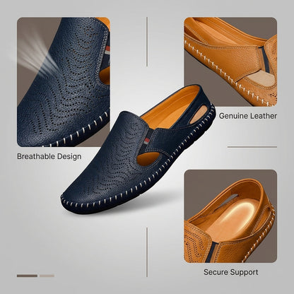 Men's Leather Sandals - Slide Summer Casual Sandals