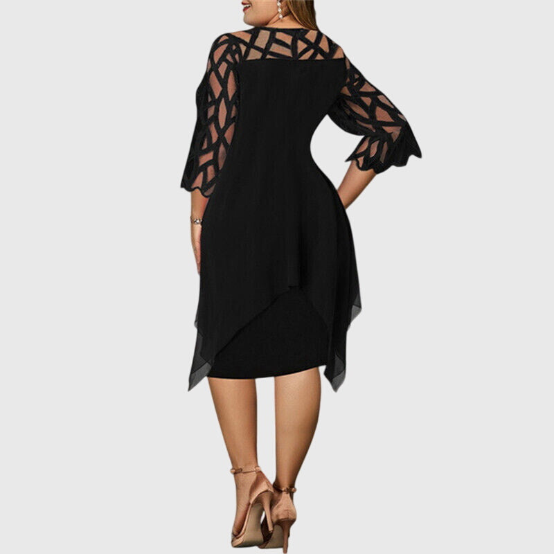 Soletta | Chiffon Midi Dress with Lace Sleeves Wedding Guest Style
