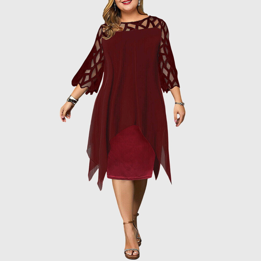 Soletta | Chiffon Midi Dress with Lace Sleeves Wedding Guest Style