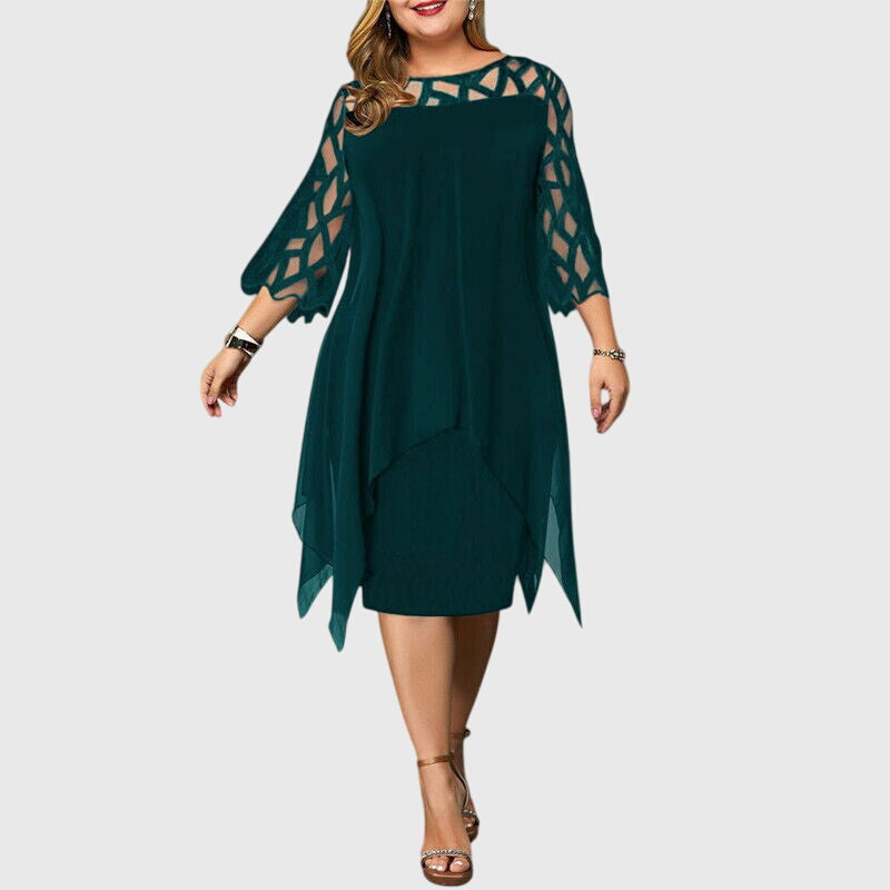 Soletta | Chiffon Midi Dress with Lace Sleeves Wedding Guest Style