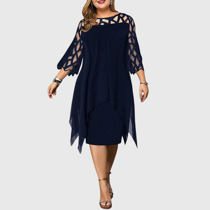 Soletta | Chiffon Midi Dress with Lace Sleeves Wedding Guest Style