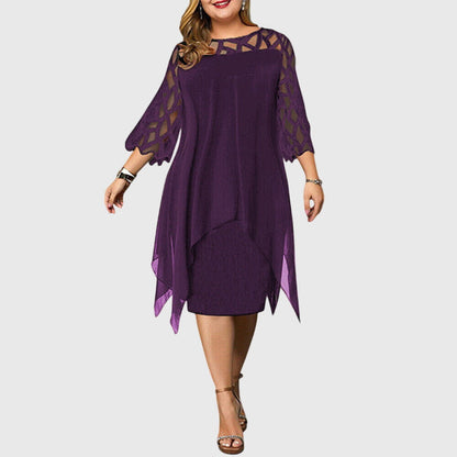 Soletta | Chiffon Midi Dress with Lace Sleeves Wedding Guest Style