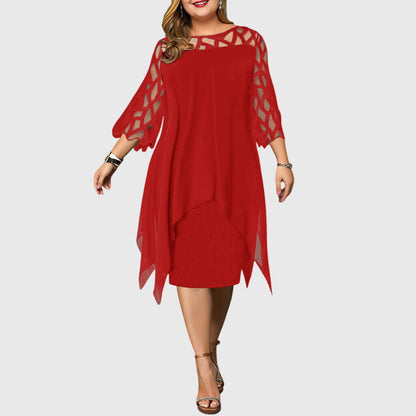 Soletta | Chiffon Midi Dress with Lace Sleeves Wedding Guest Style
