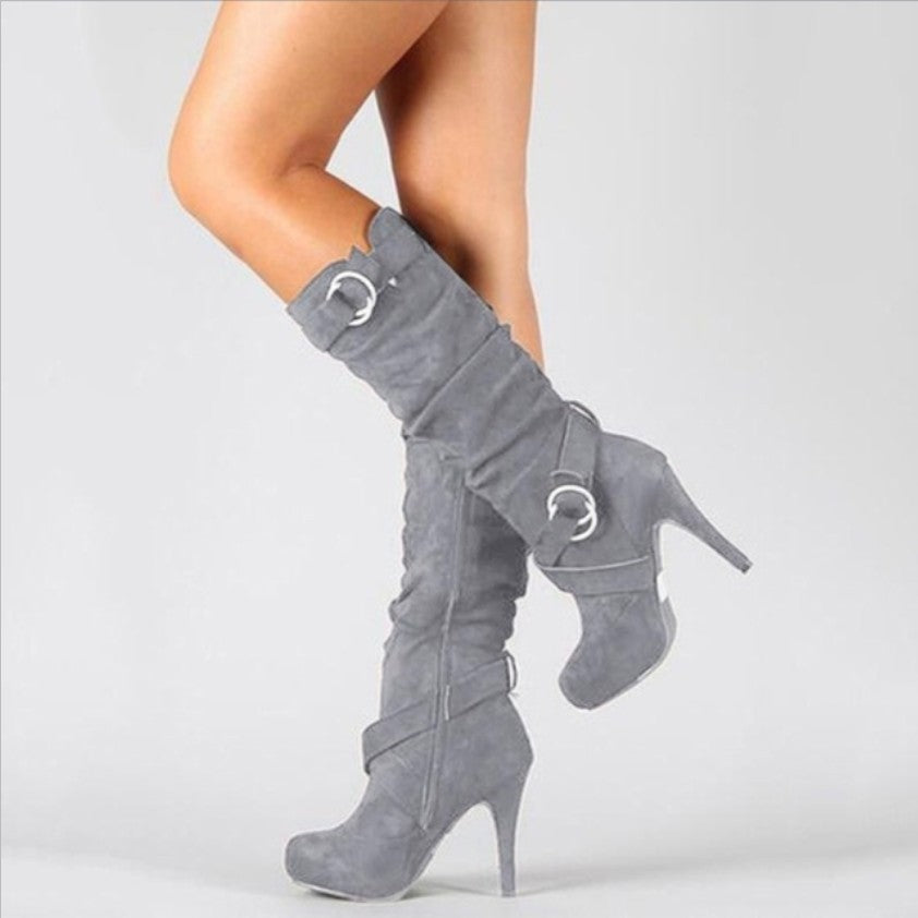 Women's High-Heel Boots Buckle Detail Ankle Strap