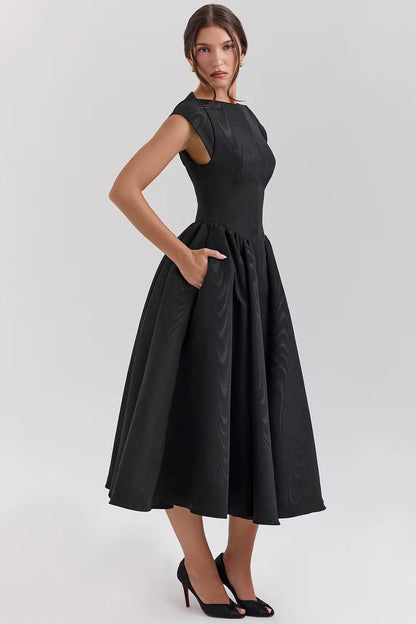 Tatiana | Boat Neck Fit-and-Flare Midi Dress Women Elegant Style