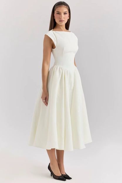 Tatiana | Boat Neck Fit-and-Flare Midi Dress Women Elegant Style