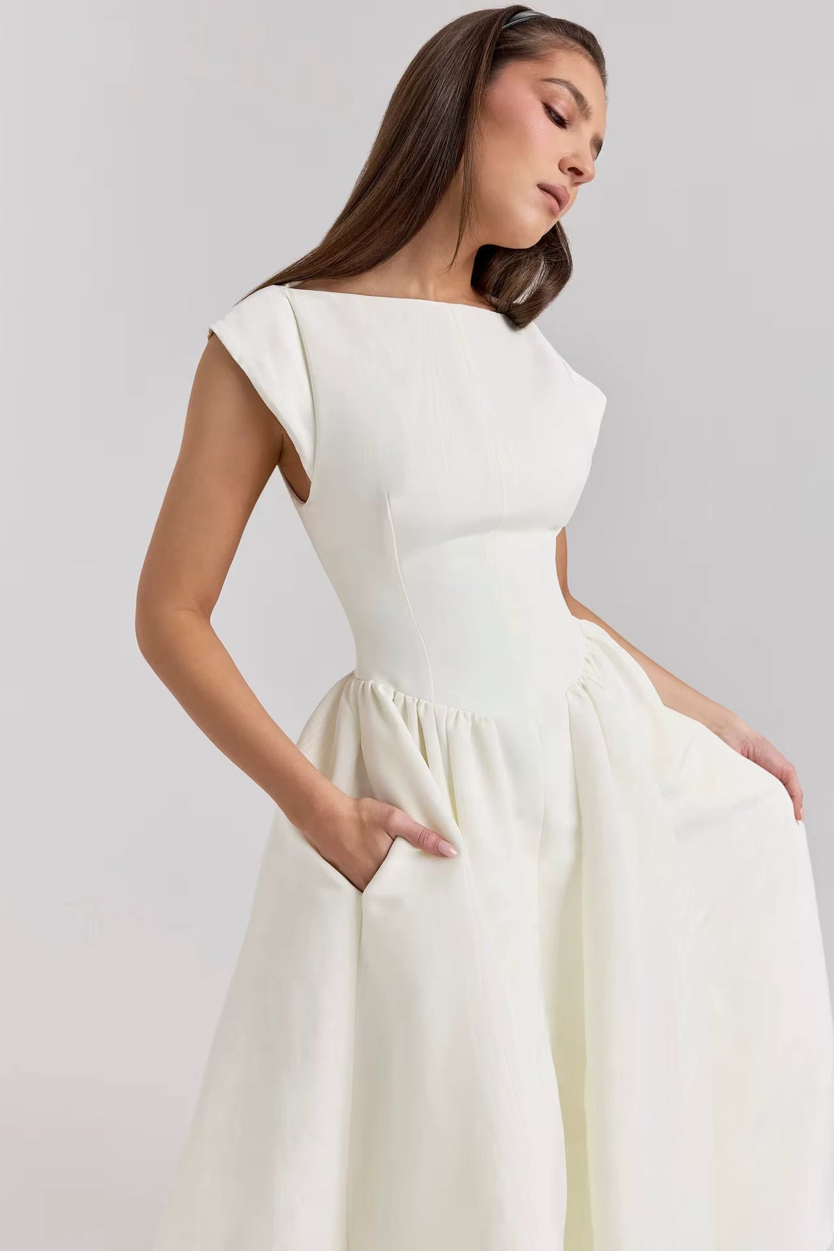 Tatiana | Boat Neck Fit-and-Flare Midi Dress Women Elegant Style
