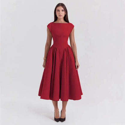 Tatiana | Boat Neck Fit-and-Flare Midi Dress Women Elegant Style