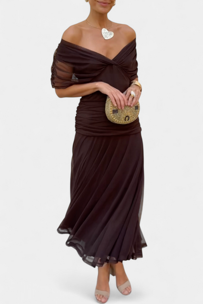Theophila | Off-Shoulder Chiffon Wedding Guest Dress for Special Events