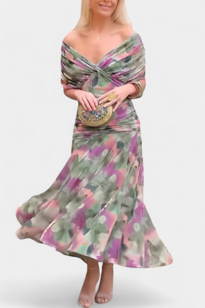 Theophila | Off-Shoulder Chiffon Wedding Guest Dress for Special Events