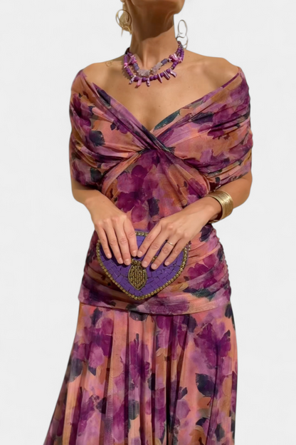 Theophila | Off-Shoulder Chiffon Wedding Guest Dress for Special Events