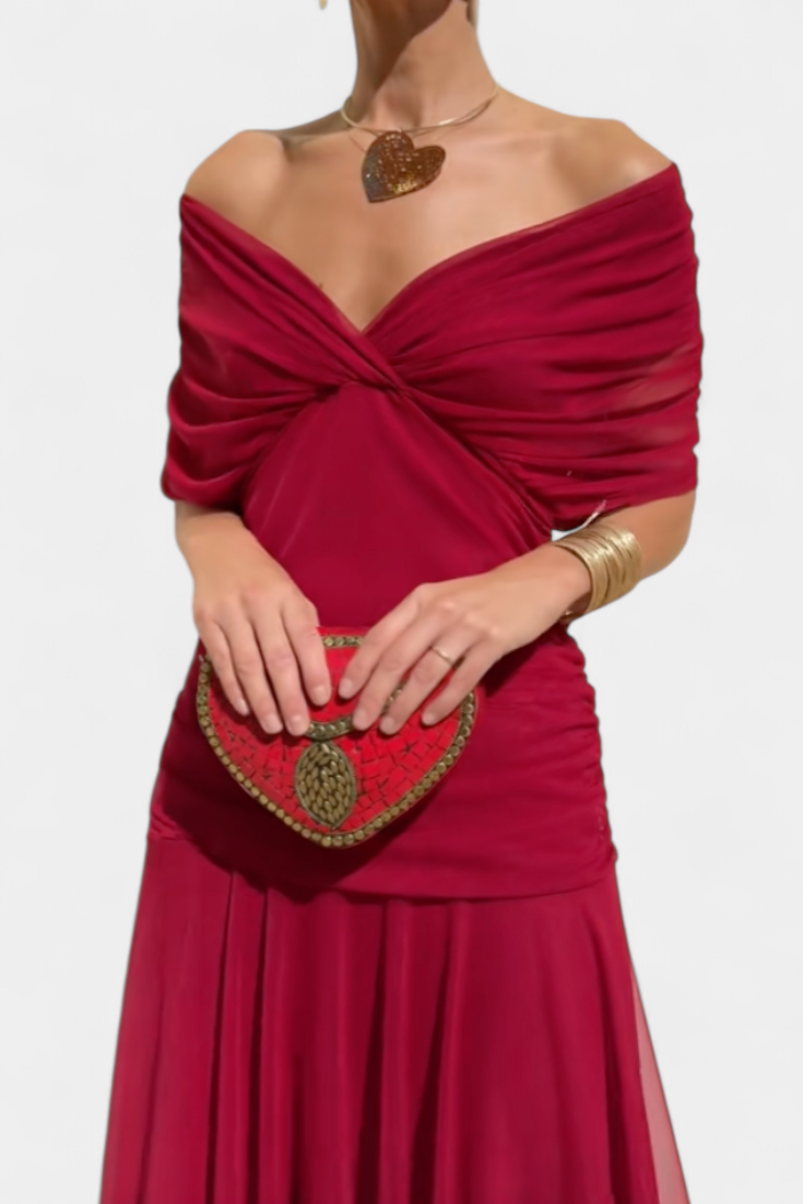 Theophila | Off-Shoulder Chiffon Wedding Guest Dress for Special Events