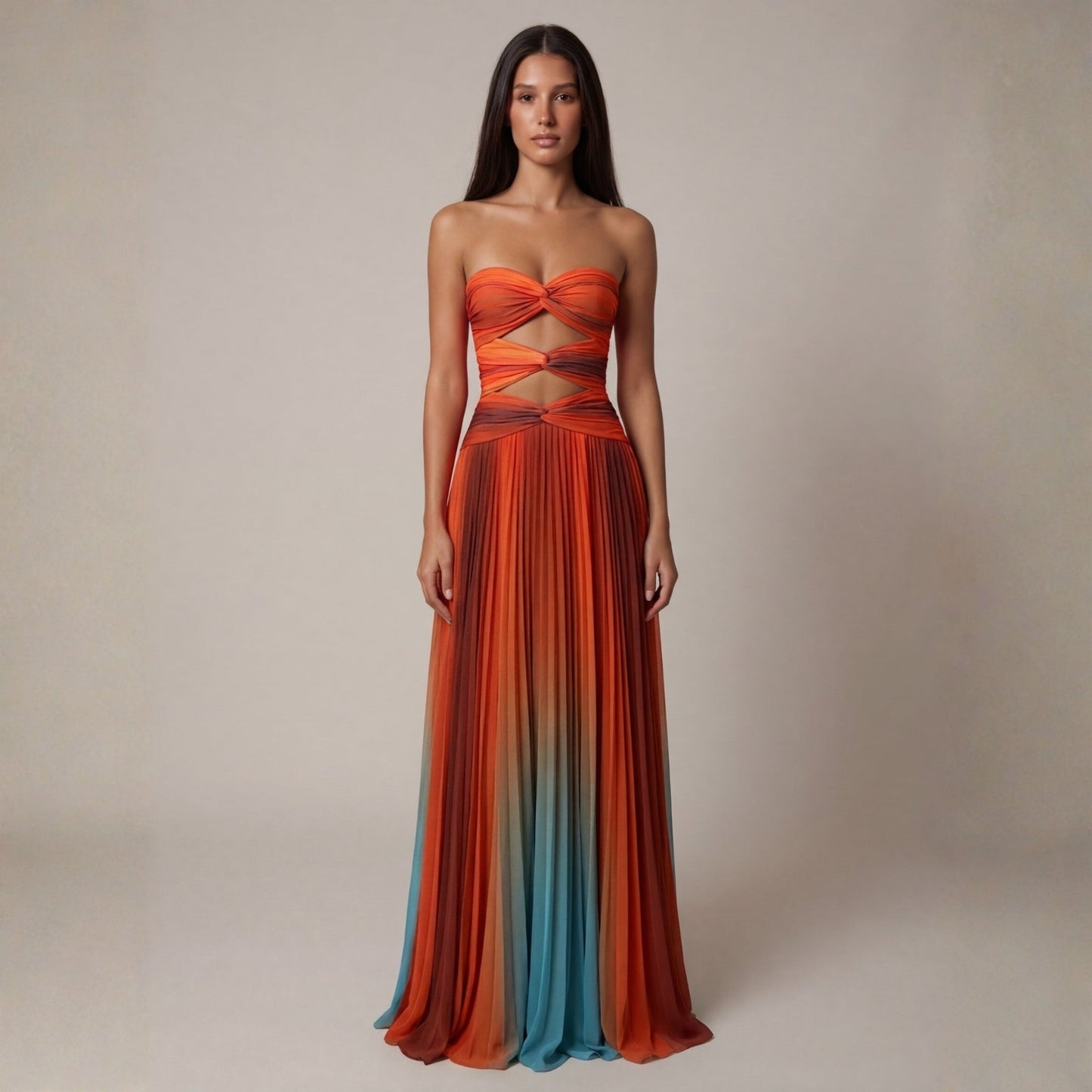 Una | Women's Wedding Guest Cut-Out Ombré Maxi Dress — Formal