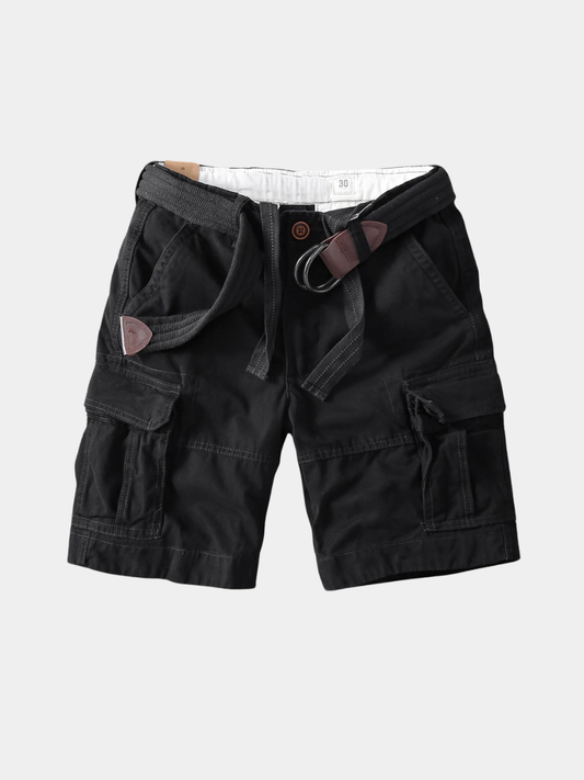 Utility Twill Cargo Shorts with Web Belt and Secure Flap Pockets